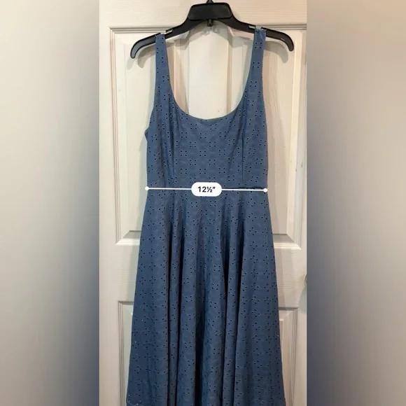 Anthropologie HUTCH Olivia Eyelet Blue Skater Dress Coastal Vacation Medium - Picture 15 of 16